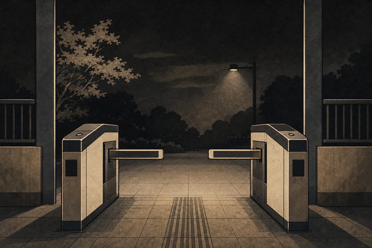 閉じたシャッターの前の通路を描いたイラスト（AI生成イラスト）